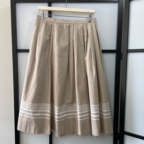 Vintage A-Line Pleated Cream & White Linen Blend Skirt Made In England - Picture 1 of 11
